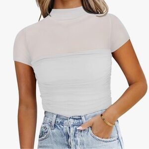 🌟HP🌟ReoRia Mock Turtle Neck Mesh Ruched Bodysuit